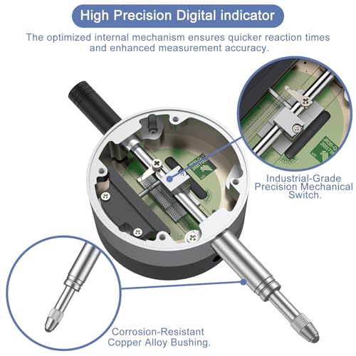 Image of HDLNKAK Digital Dial Indicator Gauge 0.5 inch /12.7mm,Resolution:0.0005'' /0.01mm | Electronic Digital Dial Indicator with Inch /Metric Conversion, LCD Display for Lathe, 3D Printing, Workshop, CNC, Table Saw