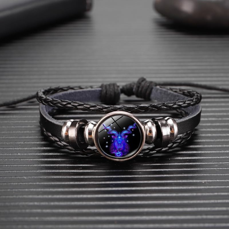 Zodiac Signs Spirit Bracelet For Women Men, 12 Constellation Leather Multilayer Handmade Woven Adjustable Bracelets Unisex Glow in the Dark Zodiac Jewelry Birthday Gifts - Image 2