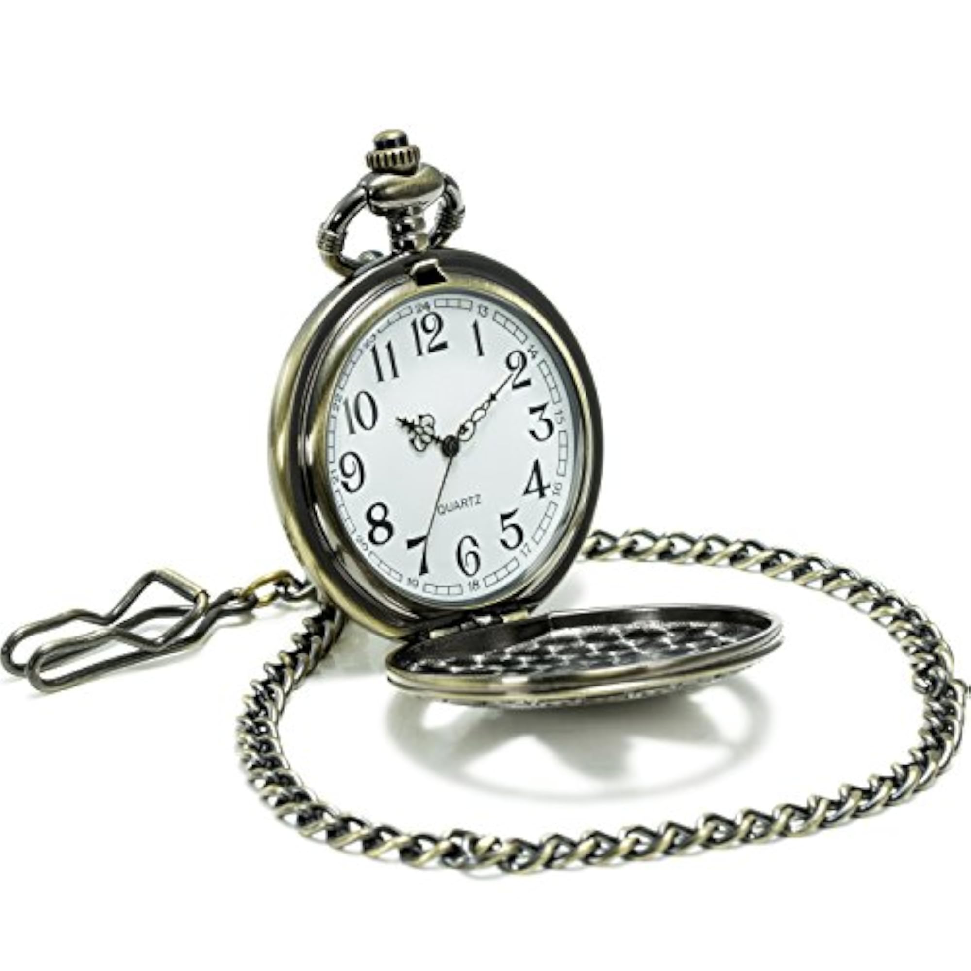 Retro Quartz Pocket Watch with Eagle Design, Bronze Case