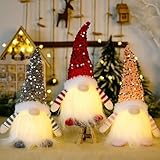 XLDHYLL 3 Piezas De Muñecos De Navidad Decoracion con Luces,Elfo con Lentejuelas, Duende Peluche, Figuras Casa, Adornos De...