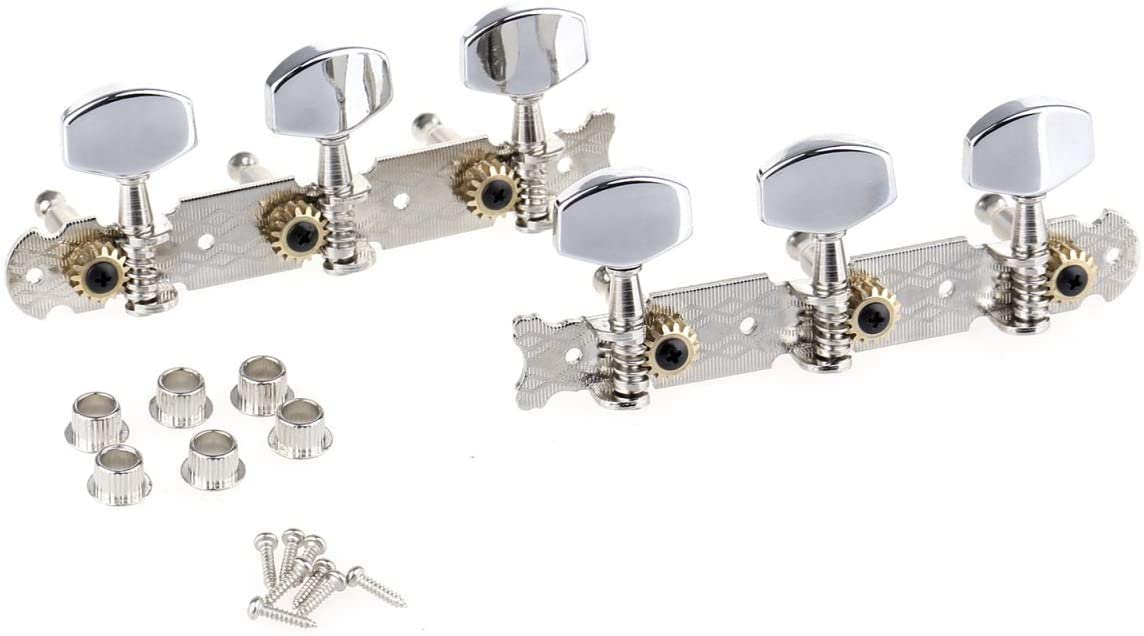 Classical Guitar Tuning Peg, Pro 3 on a Plate Acoustic Guitar String Machine Heads 3R3L Tuning Pegs Keys Tuners Set, Nickel with Chrome Button