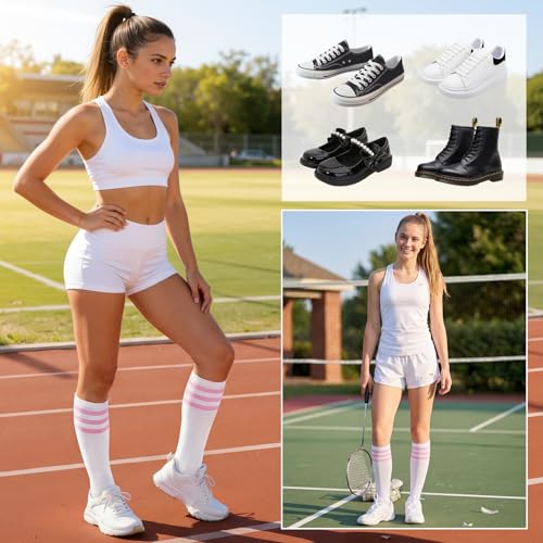 Image of American Trends Womens Athletic Knee High Socks Outdoor Sport Thigh High Stockings Casual Stripes Tube Socks