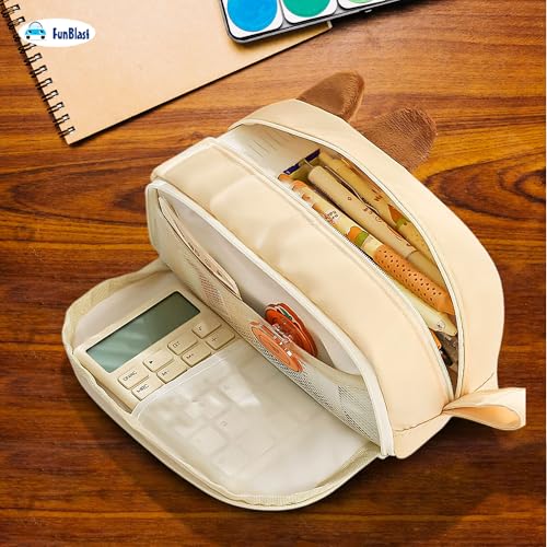 Image of FunBlast Pencil Pouch for Girls - Capybara Pouch for Girl, Multipurpose Zipper Pouch, Aesthetic Pouch for Girl, Kawaii Pencil Case, Cute Pouches for Girls, Return Gift for Kids (Beige)