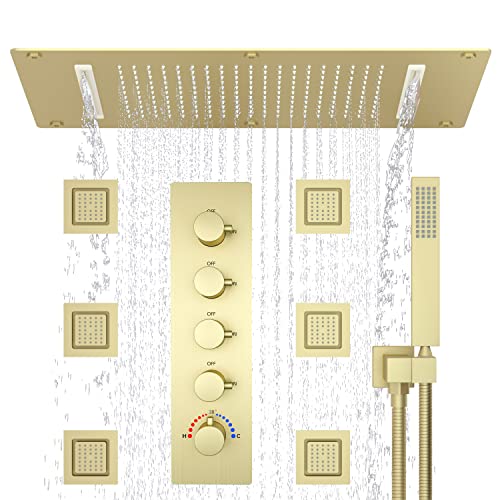 Cabeza de ducha Hommultifuncional Sistema de ducha de cuerpo completo con 14.96 x 27.56 pulgadas Cabezal de ducha de lluvia con 4 piezas Jet de cuerpo grande ajustable con rociador de mano de alta