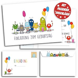 BRINT 12x Monster-Einladungskarten zum Kindergeburtstag