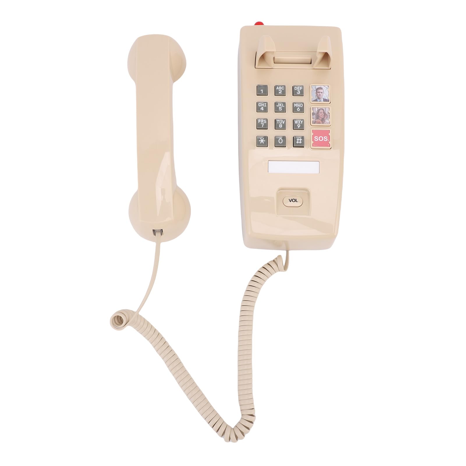 Telefon Stacjonarny do Montażu na ścianie, Nie Wymaga Baterii, Telefon Retro z Dużymi Przyciskami i 3 Poziomami Głośności, Funkcja Plug and Play do Użytku Domowego Przez Osoby Starsze