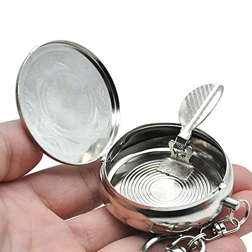 Image of 2PCS Circular Ashtray Portable Car Ashtray, Mini Size Pocket Ashtrays with Lid Smell Proof, Stainless Steel Travel Ashtrays with Keychain