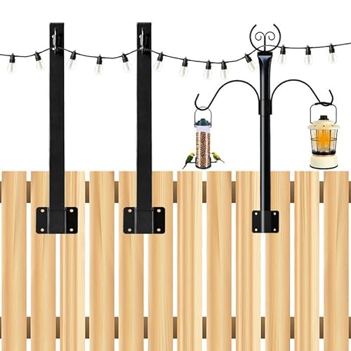 Kit di accessori per illuminazione esterna da 1,3 m, pali in metallo con ganci per decorazioni festive, pali per appendere luci a LED su ponte, patio, cortile, giardino, parete e recinzione (4 pezzi)
