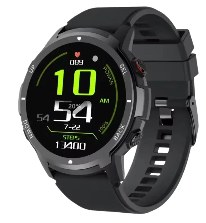 Two XINDADA S52 smartwatches, one black and one blue, displayed against an outdoor background with a waterfall.