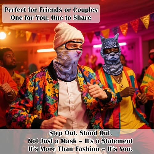 Image of 2 Pack 3D Cat Ski Mask with Ears - Funny Animal Balaclava Shiesty for Cosplay, Winter Festivals, Halloween, Outdoor Activities - Breathable Face Cover for Men & Women