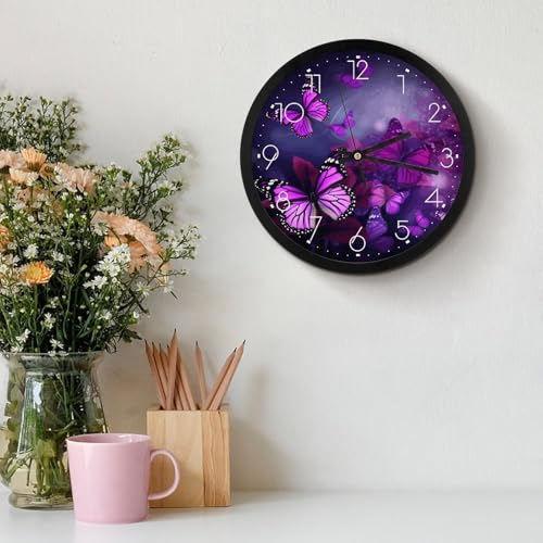 Horloge murale imprimée papillons violets silencieuse et lisible - 4