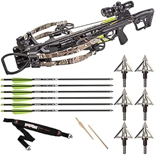Bear X 410 FPS Constrictor CDX Crossbow (Veil Stroke) Complete Hunting Bundle with Xbow Scope, Bows, Broadhead and Sling (5 Items)