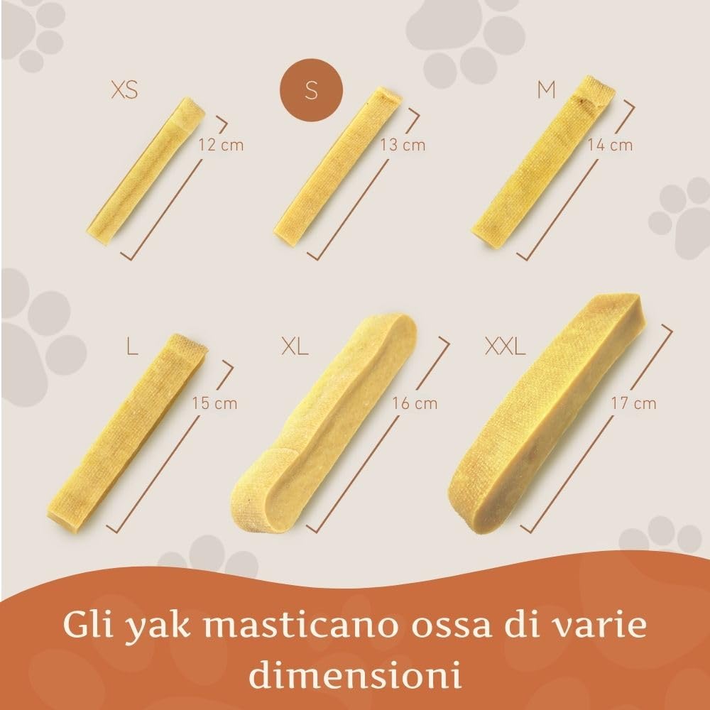 Wildfang Masticativi di formaggio di latte di yak dell'Himalaya per cani - Latte Yak Cane - Osso Latte di Yak Cane - Senza Additivi - Conservanti o Coloranti - Bastoncino da masticare - 3 x S