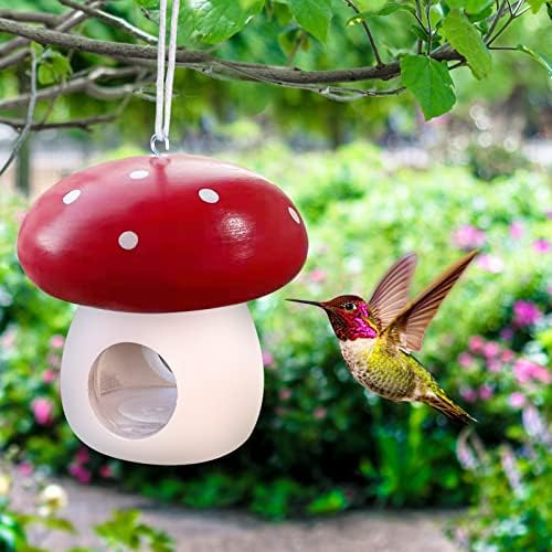 Wooden Hummingbird Houses Cute Mushroom Bird House for Outside Hanging Hummingbird Swing Nest Birdhouse Garden Country Bird Cottages (AA)
