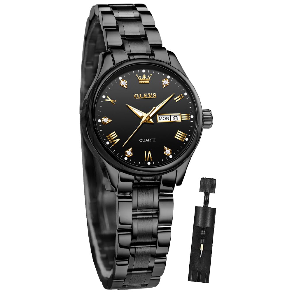 OLEVSWomen Watches Business Dress Female Ladies for Small Wrist Watch Gold Silver Tone Stainless Steel Band Analog Quartz Day Date Waterproof Lady Watches