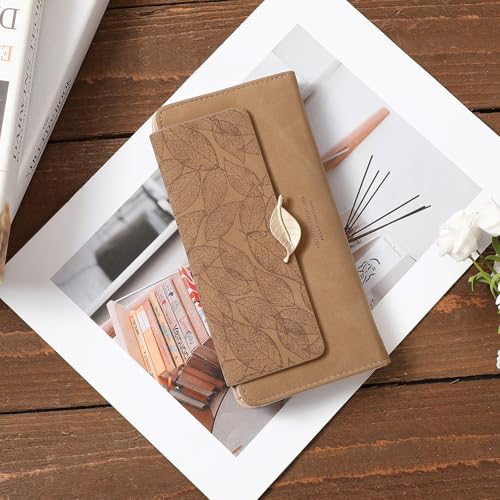 Image of Women's Wallet Leather RFID Blocking Bifold Clutch Large Capacity Credit Card Holder with Coin Zipper Purse