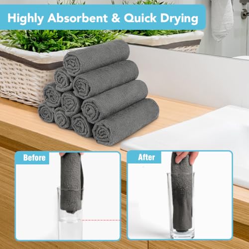 Image of Orighty Washcloths, 5 Pack Microfiber Face Towels, Highly Absorbent and Soft Feel Wash Cloths & Hand Towels for Bathroom, Hotel, Spa, and Gym, 11.5x11.5 Inch, Grey
