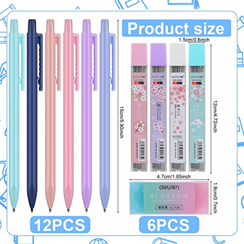 38 Pcs Mechanical Pencil Set,12 Pcs Cute Mechanical Pencils 0.5 & 0.7 Mm Pastel Mechanical Pencils With 8 Tubes Hb Pencil Refill,6 Pcs Erasers And 12 Pcs Cap Eraser Refills For Girls Student Writing #TOP1