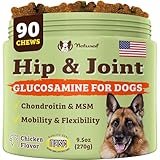 Natural Dog Company Hip & Joint Chews, Chicken Liver & Turmeric Flavor, with Glucosamine Chondroitin for Dogs, Maintains Bone and Joint Health, Supplements for Seniors and Puppies, 90 Count