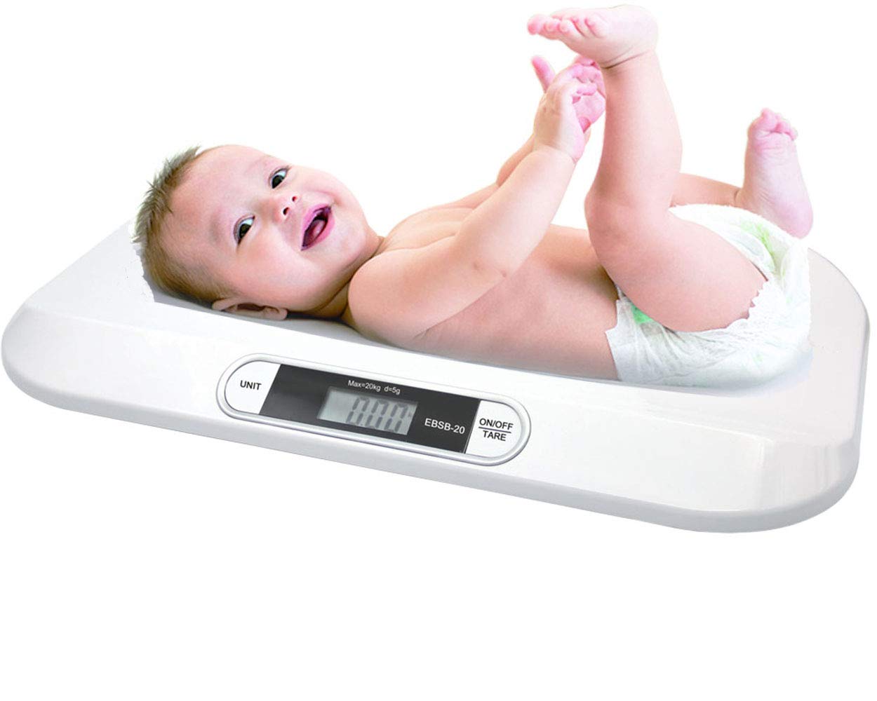 CGOLDENWALL Digitale Babywaage, 20 kg, Memo-Funktion, großes LCD-Display, Größe 55 x 33 x 4 cm, zur Erkennung des Wachstums Ihres Babys CE, Weiß