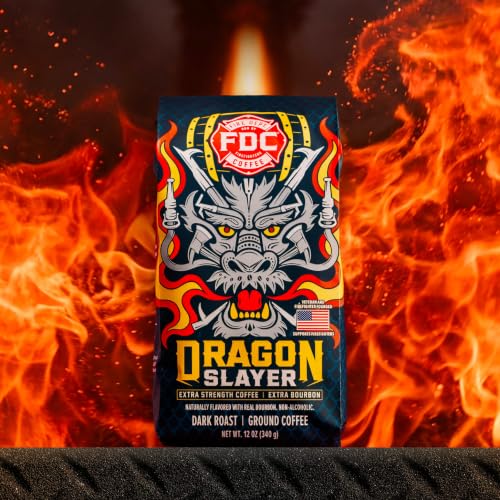 Image of Fire Department Coffee Dragon Slayer Coffee - Gives Back to Firefighters - Bourbon Infused - Ground Dark Roast - Non-Alcoholic - Roasted in the USA - Veteran Owned - 12 oz (Pack of 2)