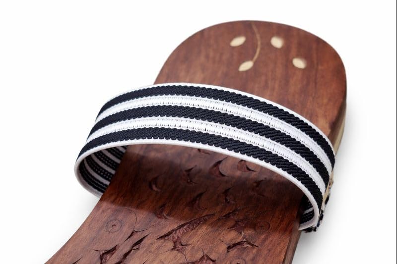 Image of Sheesham Wood Khadau Slippers with Rubber Straps | Wooden Khadau Chappal For Men and Women | Sheesham Wood | Pooja Room | Natural Brown (Standard)