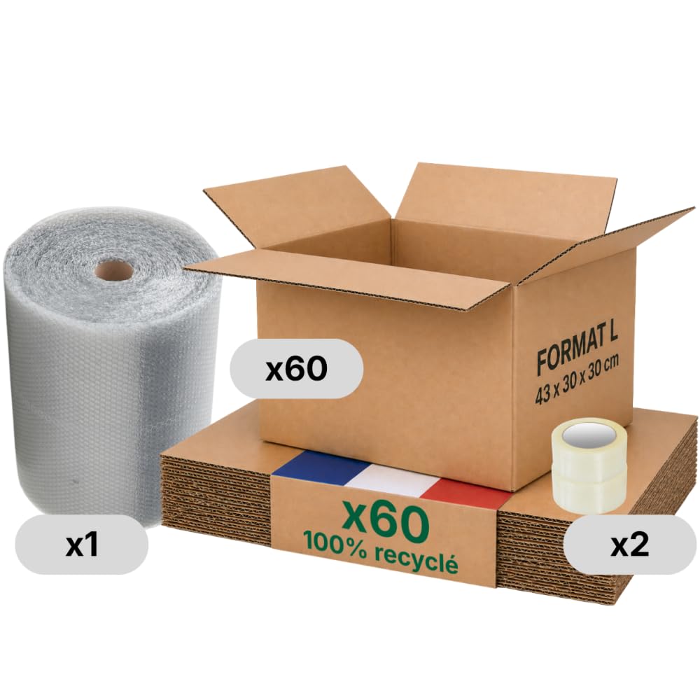 Opakowanie kartonowe L - zestaw 60 + folia bąbelkowa + klej, 43 x 30 x 30 cm, wzmocniona, odzież, duże produkty, format A3 Life Pack