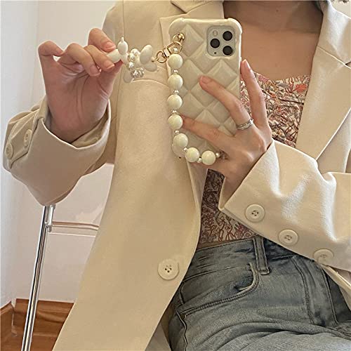 Lmeil Stylish Plaid Pearl Dog Pendant Bracelet Chain Phone Case For Iphone 13 12 11 14 Pro Max Xr Xs X 7 8 Plus Shockproof Soft Cover,White,For Iphone 8 #TOP2