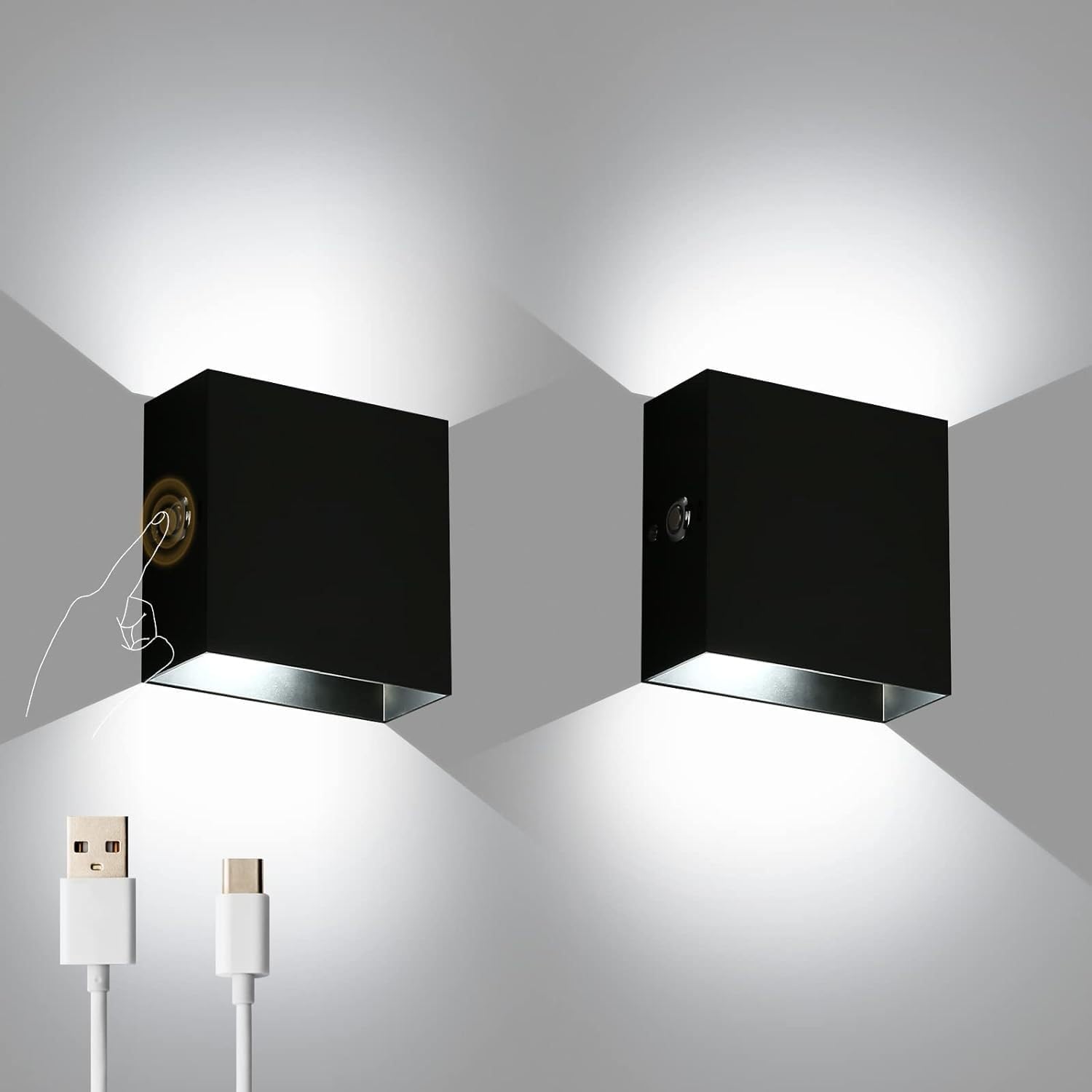 Rechargeable Wall Sconce, Battery Operated Wall Lights with Remote, 16 Colors RGBW Cordless LED Wall Lamp, No Drill Magnetic Mount for Bedroom Living Room（Black-2PC）