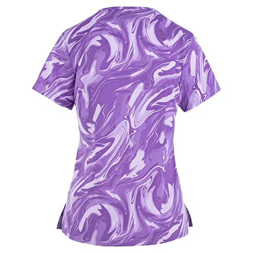 OIOLOYJM Printed Scrub Tops Women V Neck Short Sleeve Plus Size Scrubs for Womens Nursing Uniforms Shirts with Pockets