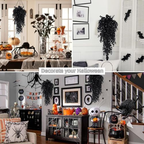 RECUTMS 6 Pack Artificial Plants Artificial Hanging Plants Faux Eucalyptus Leaf Greenery Fake Hanging Eucalyptus Plant for Wall House Room Patio Indoor Outdoor Home Shelf Office Decor (1-Black 6)