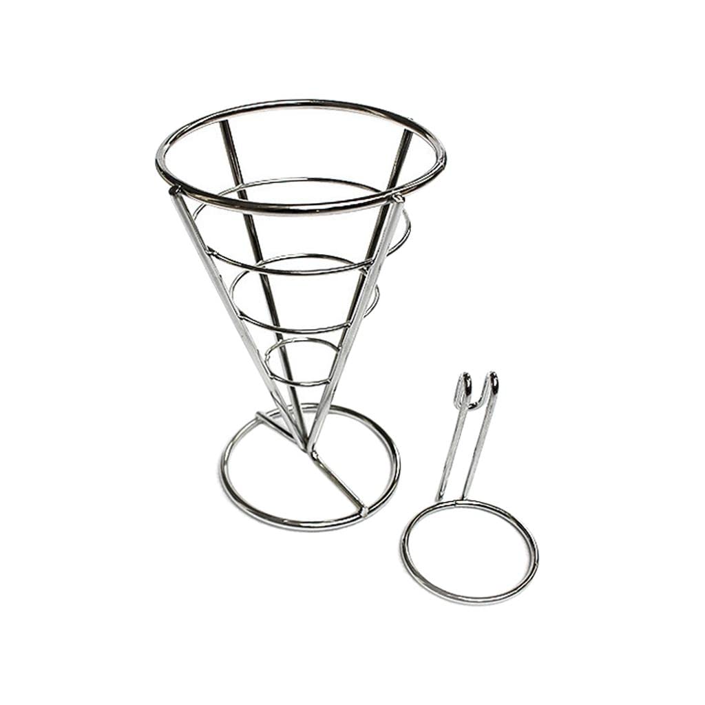 Stainless French Fry Stand Cone Basket Holder with Dip Bowl for Chips Snack-image-8