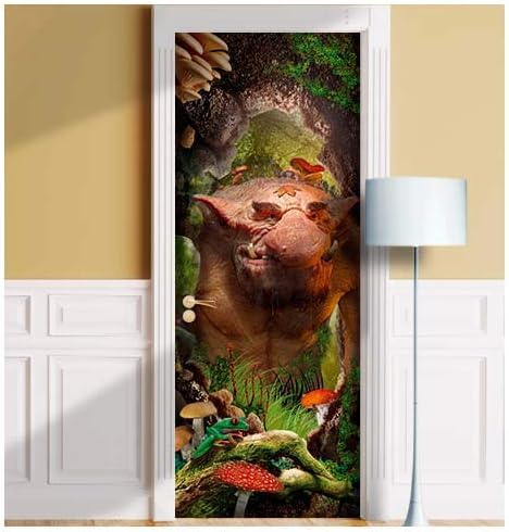 Wood Troll Goblin Door Mural. Single Piece Sticker, Decal. Wrap, Cover. Peel and Stick, Self-Adhesive, Removable (Goblin, 30"x80")