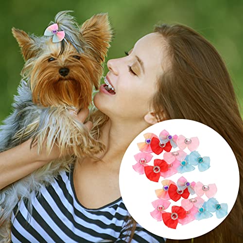 Fafeicy 20 pcs Laço para Cães Grooming Pet Grooming Laço de Miçangas Multicoloridas de Strass Laço c