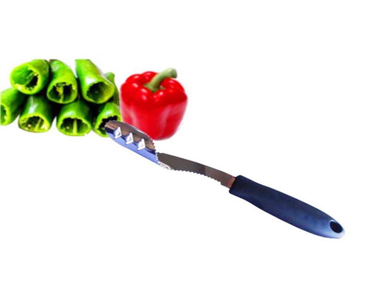 Pepper Corer Chili Kitchen Tool Remover Stainless Steel Pitters Jalapeno Rubber Handle.