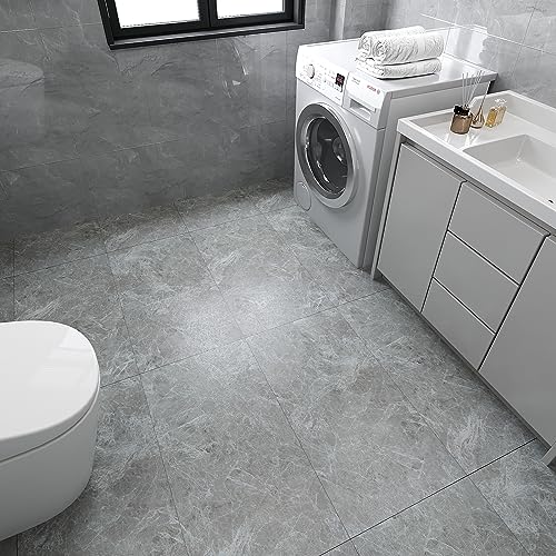 VEELIKE PVC Boden Marmor Grau Vintage Vinylboden Selbstklebend PVC Bodenbelag Marmoroptik Klebefliesen Boden Vinyl Fliesen Badezimmer Bodenaufkleber Wohnzimmer Küchenfliesen 1.5mm 60cm×30cm 24 Stück
