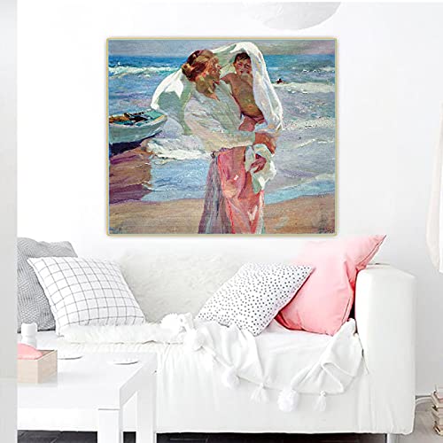 Joaquín Sorolla 《Después del baño》Arte de la lona Pintura al óleo Obra de arte Póster Imagen Decoración de la pared Decoración del hogar Impresiones en lienzo 70x70cm Sin marco