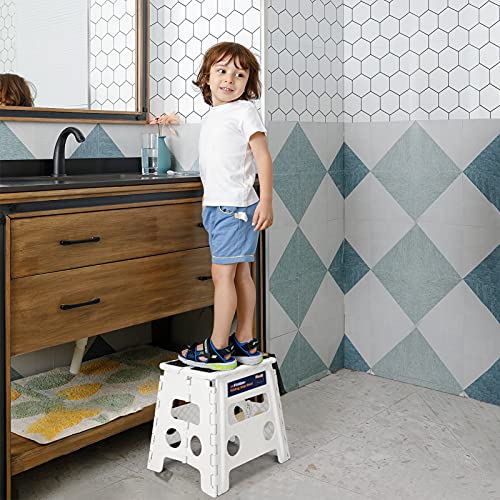 Image of Flottian 13 inch Folding Step Stool for Adults and Kids Holds Up to 300 lbs,Non-Slip Folding Stools with Handle, Compact Plastic Foldable Step Stool for Bathroom,Bedroom, Kitchen White,1PC