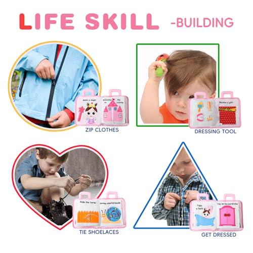Image of Jollybaby Baby Soft Busy Books - Princess Castle, Travel Toy & Montessori Sensory Educational, 10 Preschool Learning Activities for 2 3 4 Year Old Toddlers Boy Girl(Pink)