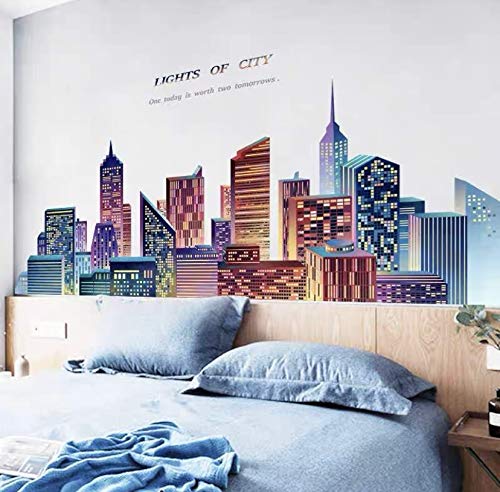 City Wall Decal Large, Night City Decals For Walls, Wall Decals For Living Room Murals 71 X 29 Inch #TOP2