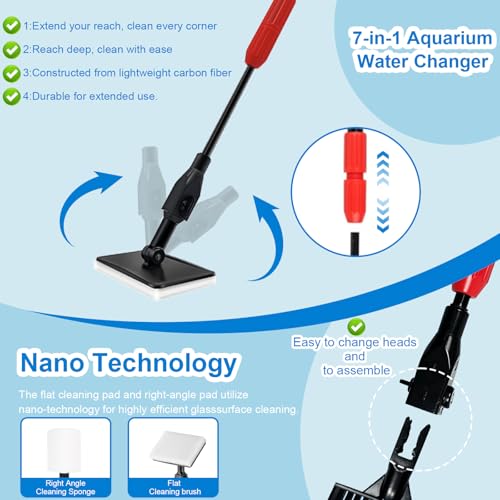 Image of Aquarium Fish Tank Cleaning Kit Tools with Scrapers Set, 7 in 1 Fish Tank Gravel Cleaner, 40ft Aquarium Siphon, Aquarium Vacuum Cleaning Tools for Water Changing, Cleaning Gravel & Sand