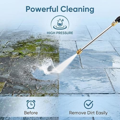 High Pressure Hose Nozzle, Leak-Resistant Jet Nozzle for Garden Hose with 3 Brass Spray Tips, Pressure Washer Wand for Car, Driveway, and Patio Cleaning, Black - 4
