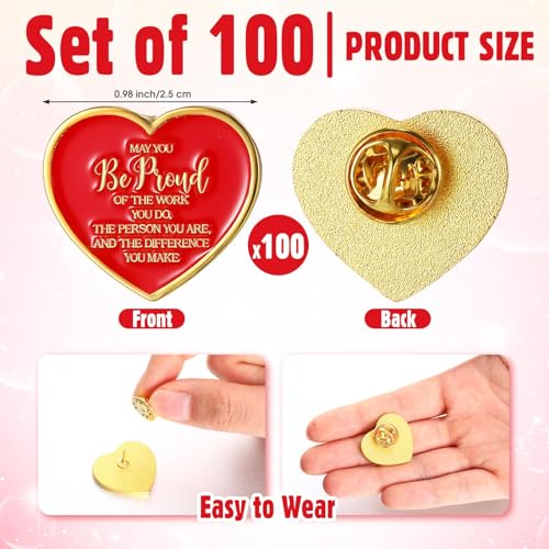 tondiamo 100 pcs employee of the month lapel pins recognition heart pin bulk teacher nurse appreciation award gifts performance reward gift for staff coworker volunteer team retirement christmas