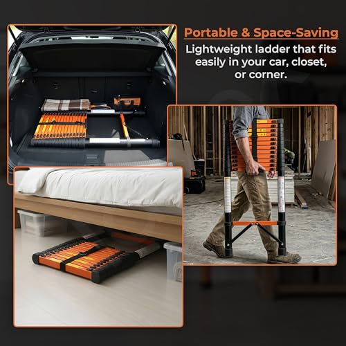 Image of Plantex 6.3m (20.66 ft.) Telescopic Ladder /Carbon Steel 16-Steps Portable & Compact Ladder /Foldable Multipurpose Collapsible Ladder for Home & Outdoor Use - (Orange)