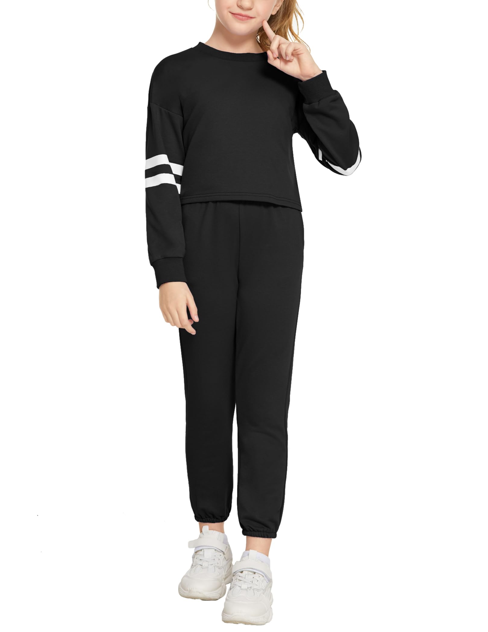 Arshiner sportswear fille jogging costume à manches longues ensemble de vêtements pour enfants costume de sport 2 pièces survêtement uni costume de loisirs sweat pantalon de sport survêtement enfants