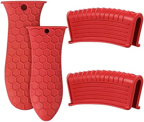 EVAHOM Silicone Hot Handle Holder, Heat Resistant Potholder Cookware Handle Cast Iron Skillets Handles Grip Covers for Cast Iron Skillet (Red)