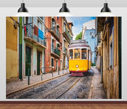 Loccor 10x6.5ft Fabric Portugal Street Backdrop Lisbon Narrow Street Famous