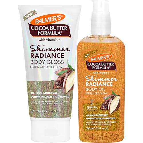 Palmer’s Cocoa Butter Formula Shimmer Radiance Duo, Body Gloss Lotion (5.25 Fl Oz) + Shimmer Body Oil, (5.1 Fl Oz) Nourishing & Hydrating 48Hr Moisture