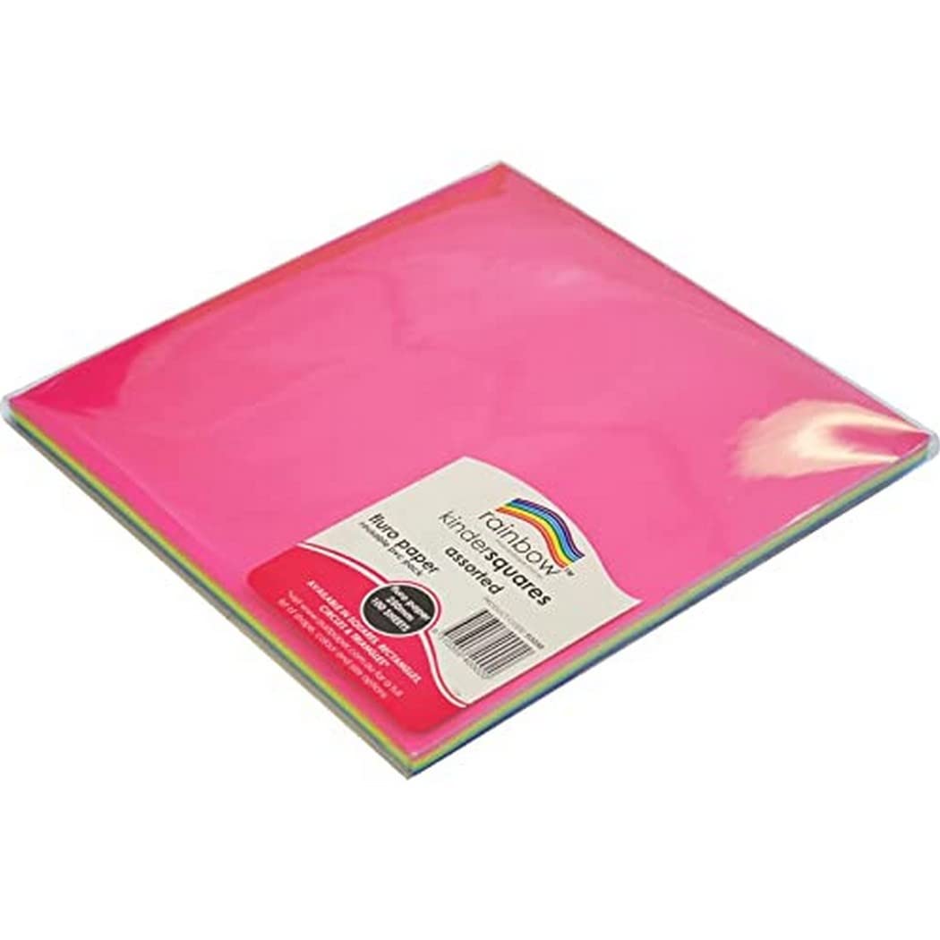 Rainbow Premium Fluro Squares 85 GSM singolo lato Kinder 100 fogli di carta, assortiti, 250 mm