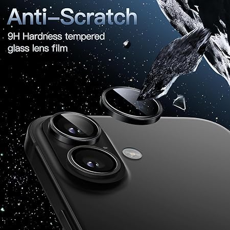 Image of CLITZ Camera Lens Protector for iPhone 16 Plus /iPhone 16, Tempered Glass Camera Lens Protector Aluminum Alloy Lens Ring Camera Cover Fit for iPhone 16 /16 Plus (Black)